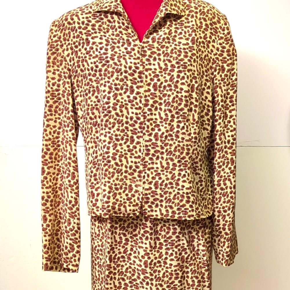 Vintage GANTOS 2 Piece 100% SILK Lining Skirt Suit Size 14